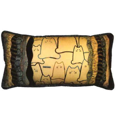 Pillow with cat fabric and appliquéd waves